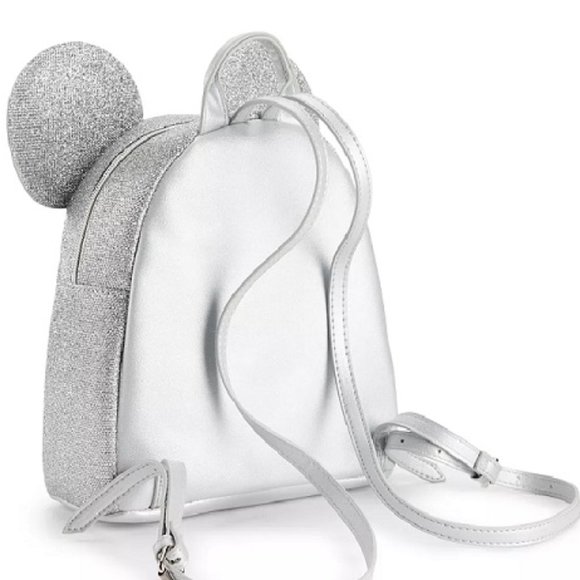 NWT! Mickey Mouse Silver Shimmer Metallic Mini Backpack - Picture 2 of 5